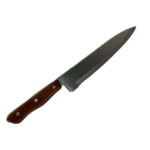 Precision Hollow Ground Wood Handle Three Rivet Full Tang Chef's 9 in. Knife - Picture 1 of 9